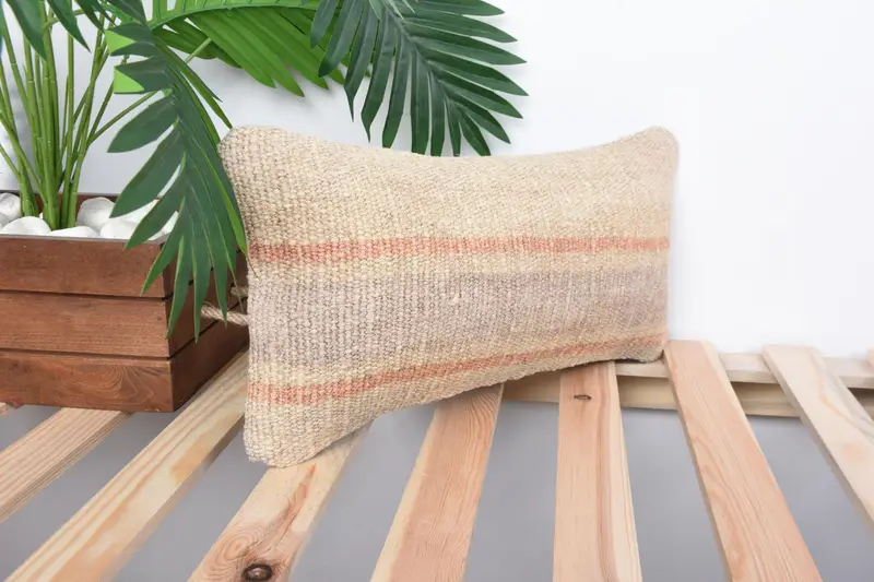 Vintage Pillow, Cushion, Vintage Kilim Pillow, 8x16 Beige Cushion Cover, Handmade Kilim Cushion, Turkish Rugs Cushion, Kilim Rug Pillow - 4