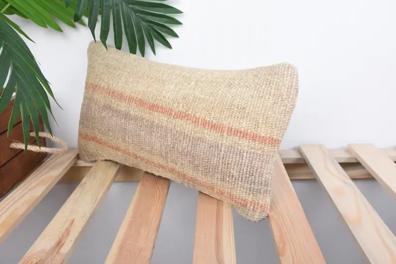 Vintage Pillow, Cushion, Vintage Kilim Pillow, 8x16 Beige Cushion Cover, Handmade Kilim Cushion, Turkish Rugs Cushion, Kilim Rug Pillow - 5