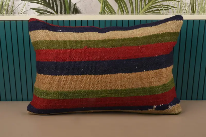 Turkish Gift Blue Cushion, Indoor Striped 16x24 inch Cushion Cover - 1