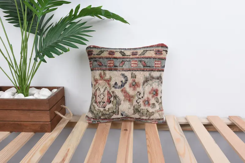 Kilim Cushion Sham, Handmade Kilim Cushion, 12x12 Beige Pillow Sham, Cushion Cover, Neutral Throw Cushion Cover, Interior Designer Pillow - 1