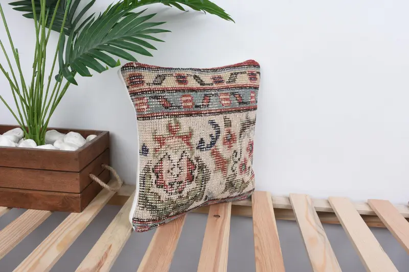 Kilim Cushion Sham, Handmade Kilim Cushion, 12x12 Beige Pillow Sham, Cushion Cover, Neutral Throw Cushion Cover, Interior Designer Pillow - 4