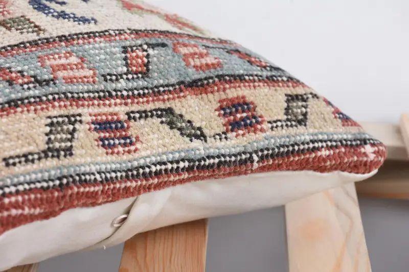Kilim Cushion Sham, Handmade Kilim Cushion, 12x12 Beige Pillow Sham, Cushion Cover, Neutral Throw Cushion Cover, Interior Designer Pillow - 7