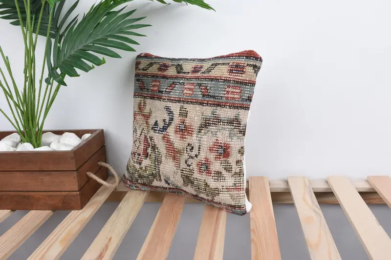 Kilim Cushion Sham, Handmade Kilim Cushion, 12x12 Beige Pillow Sham, Cushion Cover, Neutral Throw Cushion Cover, Interior Designer Pillow - 5