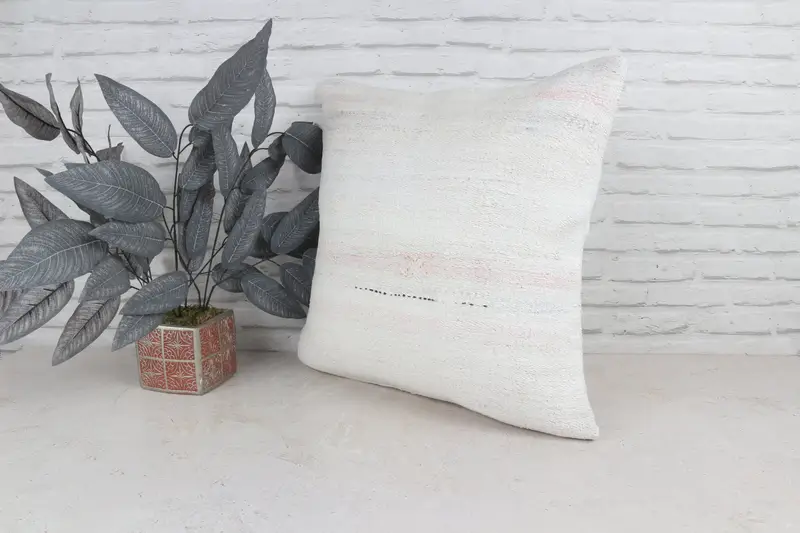 Handmade Cushion Case, 22x22 White Cushion Cover, Vintage Kilim Throw Pillow, Throw Kilim Pillow, Pillow, Floor Cushion, Kilim Cushion Sham - 5