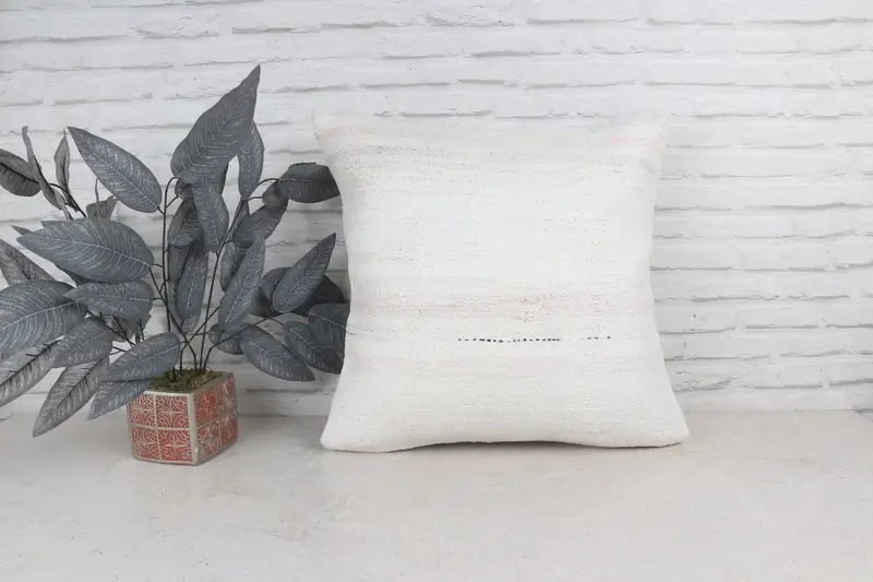 Handmade Cushion Case, 22x22 White Cushion Cover, Vintage Kilim Throw Pillow, Throw Kilim Pillow, Pillow, Floor Cushion, Kilim Cushion Sham - 1