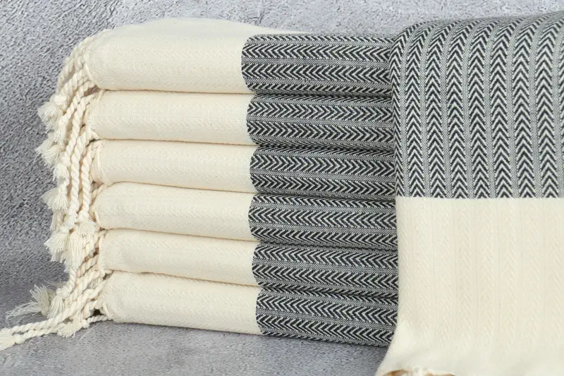 Turkish Towel Beach Black Palm Design, Bath Towel, Beige, 36x67 Inches