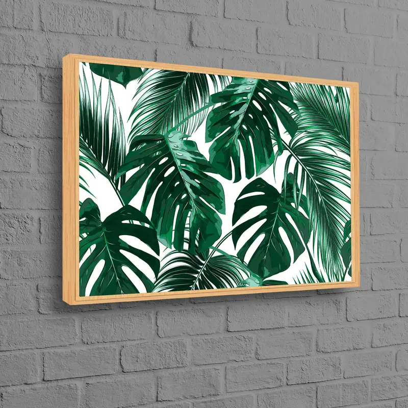 Elegante lienzo con estampado de hojas de palmeras tropicales en verde