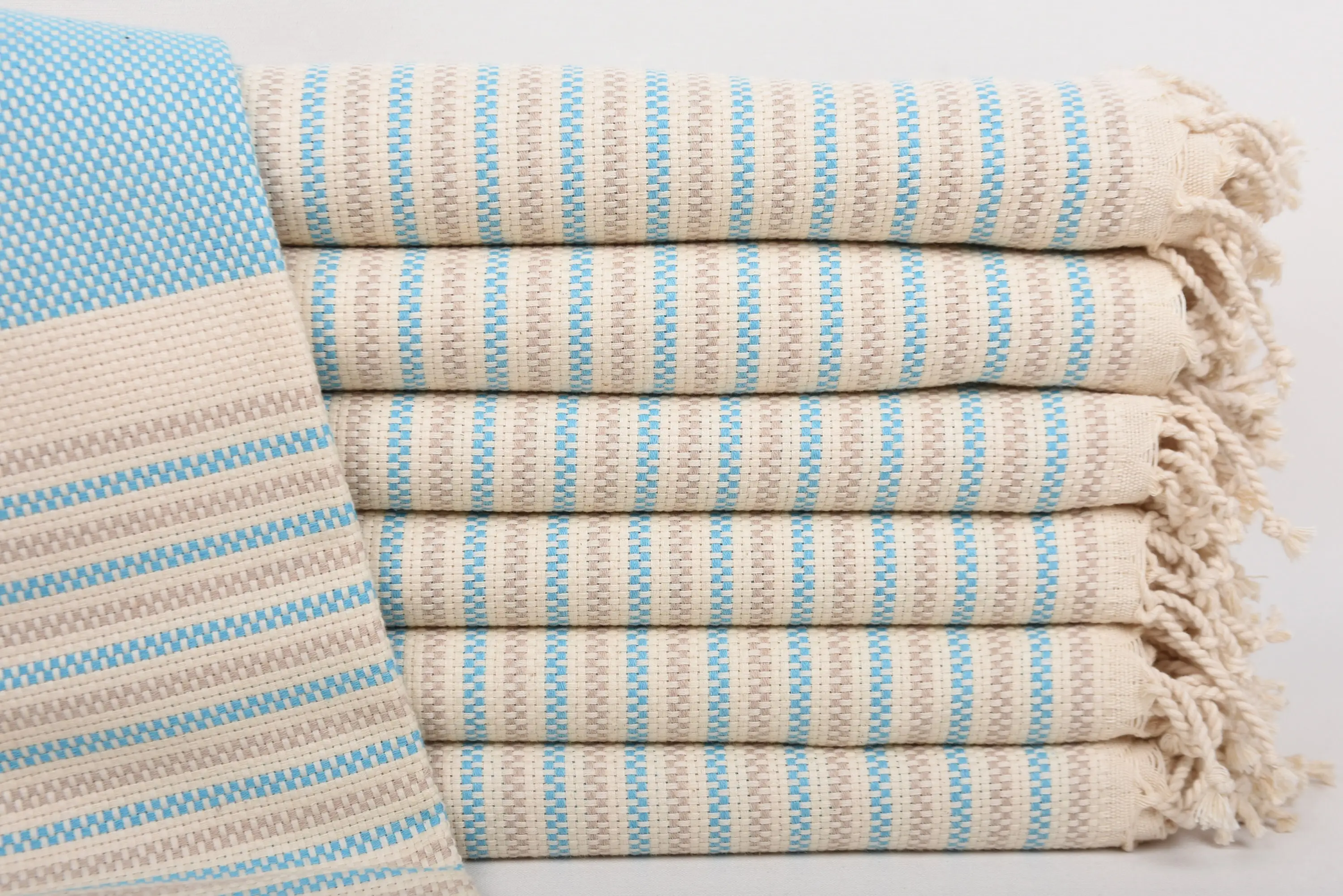 Turkish Cotton Towel Turquoise-Beige Geometric, 40x71 Inches - 1