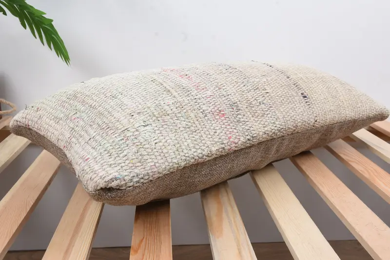 Ethnical Kilim Rug Pillow, Antique Pillows, Pet Cushion Cover, Cushion, Patio Pillow Case, 12x24 Beige Cushion Case, Turkish Pillow - 6