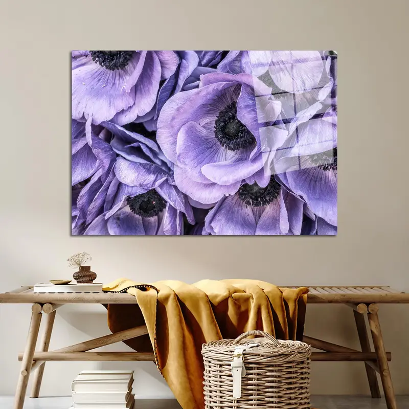 Modern Anemone Purple Flower Bouquet Printed Glass - Elegant Design