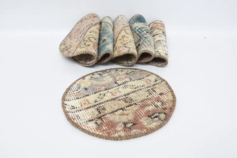 Böhmische Kreis-Tischsets, Dekor aus Baumwolle in Beige und Bronze