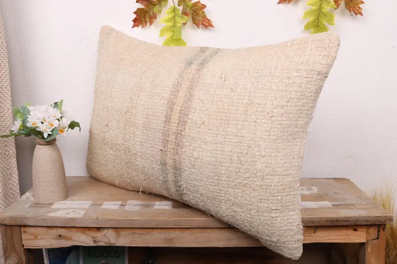 Boho Throw Pillow Case, Throw Kilim Pillow, Pillow Case, Pillow for Sofa, 16x24 Beige Cushion, Kilim Pillow Cover, Comfy Throw Cushion - 4
