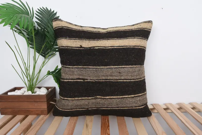 Vintage Kilim Throw Pillow, Retro Pillow Case, Pillow Sham, 24x24 Brown Pillow Sham, Gift Pillow, Bohemian Cushion Pillow, Throw Kilim Pillow - 1