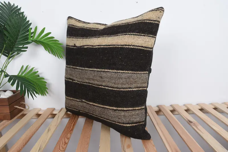 Vintage Kilim Throw Pillow, Retro Pillow Case, Pillow Sham, 24x24 Brown Pillow Sham, Gift Pillow, Bohemian Cushion Pillow, Throw Kilim Pillow - 5