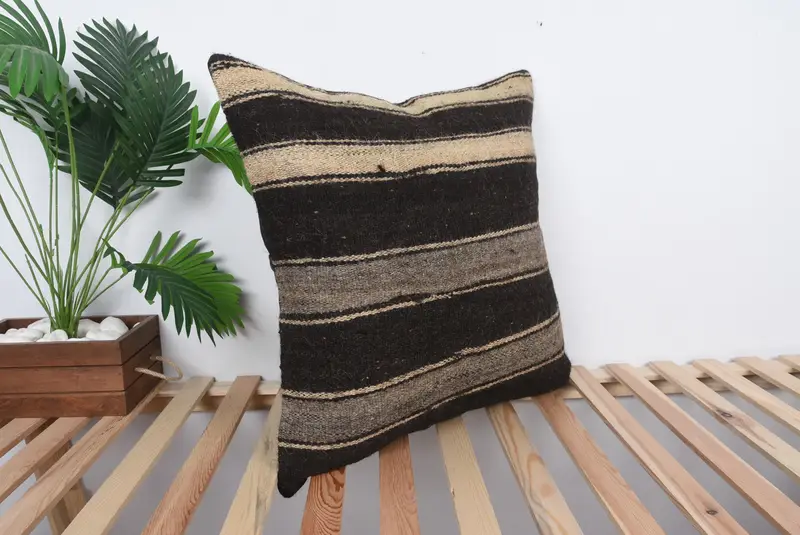 Vintage Kilim Throw Pillow, Retro Pillow Case, Pillow Sham, 24x24 Brown Pillow Sham, Gift Pillow, Bohemian Cushion Pillow, Throw Kilim Pillow - 4