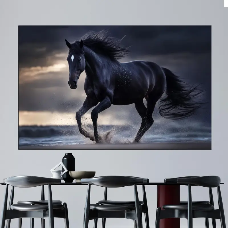 Modern Black Horse Canvas: Elegant Horse Lover Gift