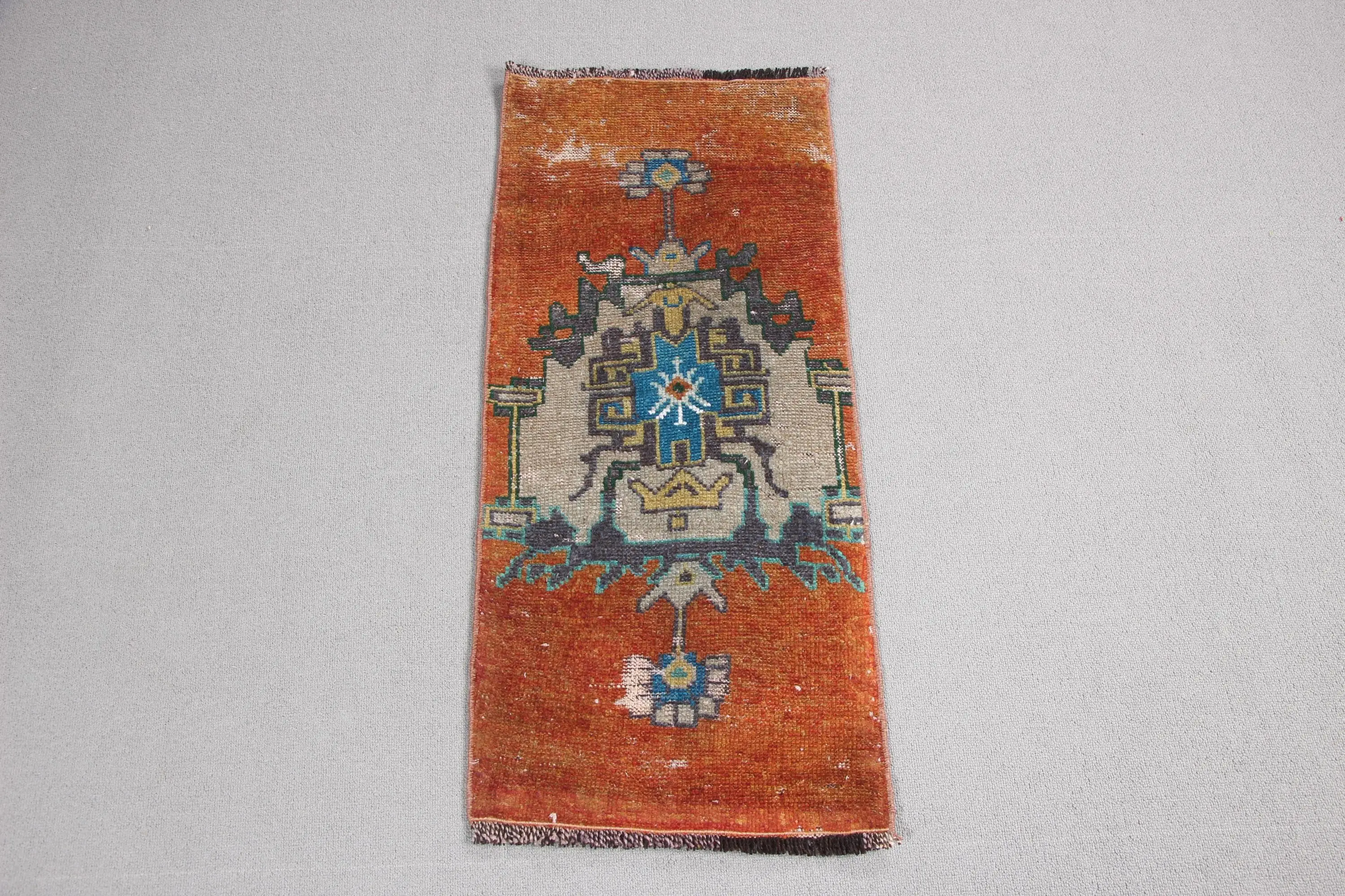 Turkish Rug, 1.3x3 ft Small Vintage Rug, Orange Blue Camouflage Rug - 1