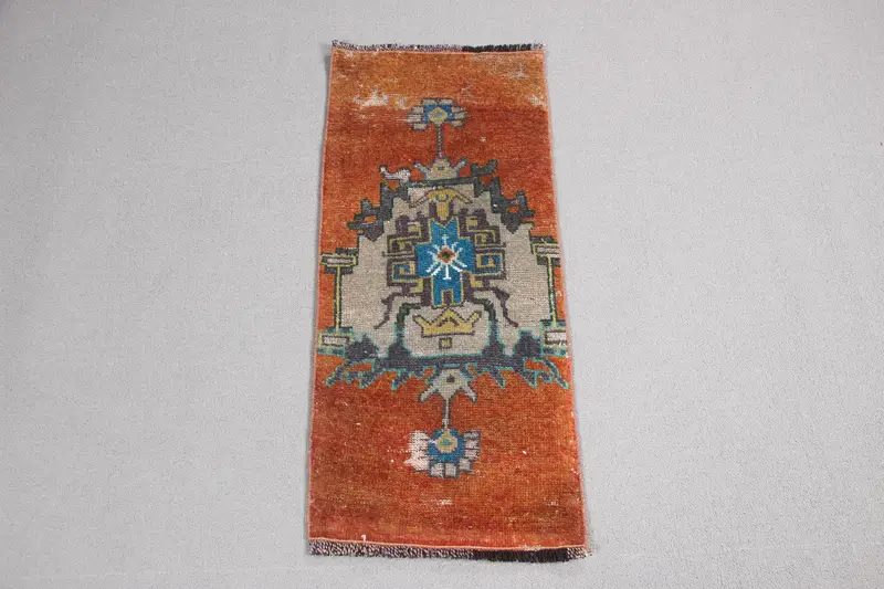 Turuncu ve Mavi Kamuflaj Halı, 1,3x3 ft Canlı Dekor