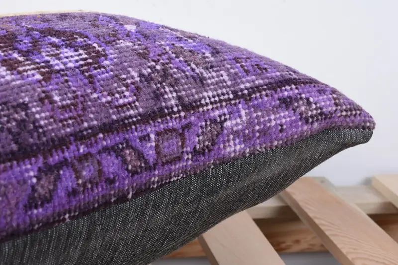 Vintage Kilim Pillow, Bolster Throw Cushion Cover, Traditional Pillow, Boho Pillow, Antique Pillows, 12x24 Purple Cushion Case, Cushion Cover - 7