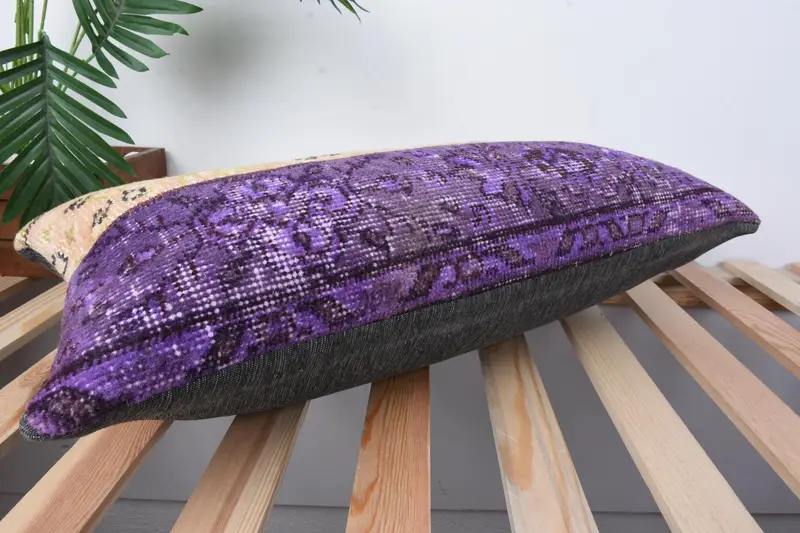 Vintage Kilim Pillow, Bolster Throw Cushion Cover, Traditional Pillow, Boho Pillow, Antique Pillows, 12x24 Purple Cushion Case, Cushion Cover - 6