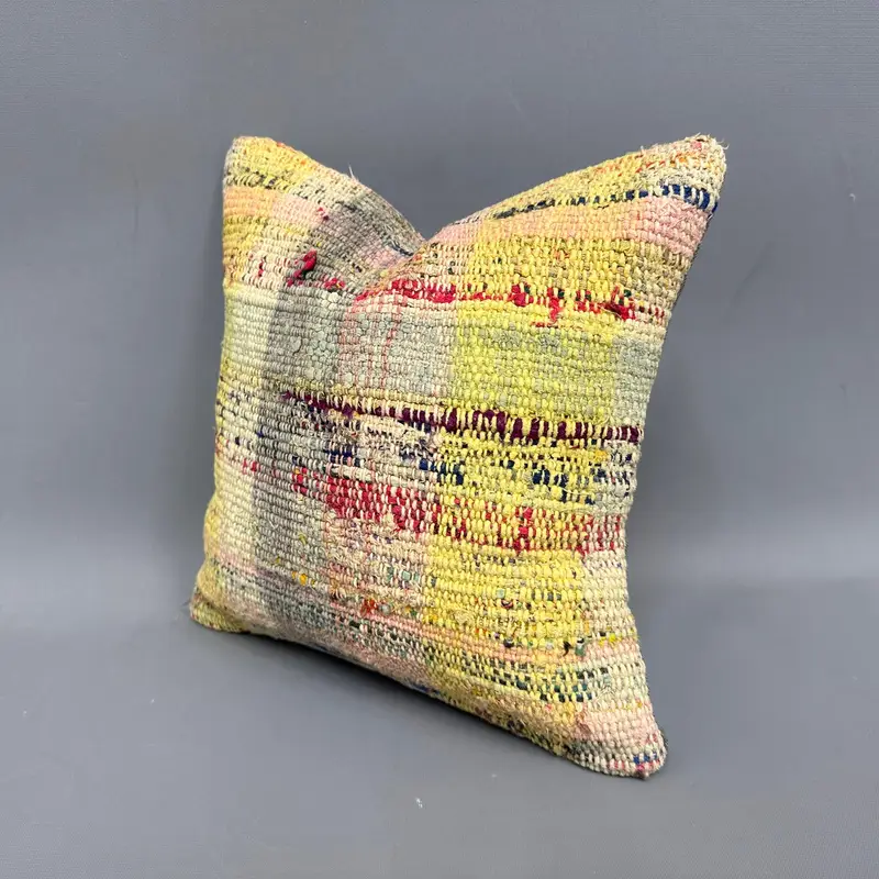 12x12 Yellow Pillow Cover, Boho Pillow Sham Cover, Kilim Cushion Sham, Turkish Kilim Pillow, Pillow Cover, Decorative Throw Cushion Cover - 3