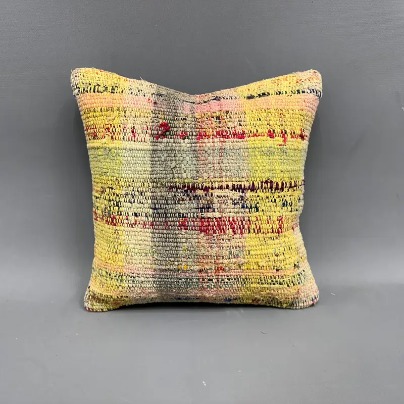 12x12 Yellow Pillow Cover, Boho Pillow Sham Cover, Kilim Cushion Sham, Turkish Kilim Pillow, Pillow Cover, Decorative Throw Cushion Cover - 4