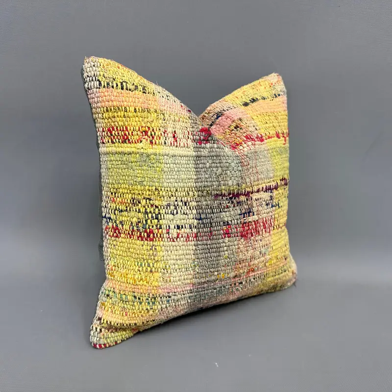 12x12 Yellow Pillow Cover, Boho Pillow Sham Cover, Kilim Cushion Sham, Turkish Kilim Pillow, Pillow Cover, Decorative Throw Cushion Cover - 2
