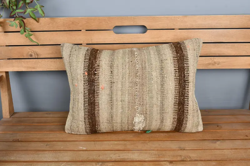 Kilim Pillow, Pillow for Couch, Pillow Cover, 16x24 Beige Pillow Case, Oriental Pillow Case, Handmade Kilim Cushion, Authentic Pillow Case - 6