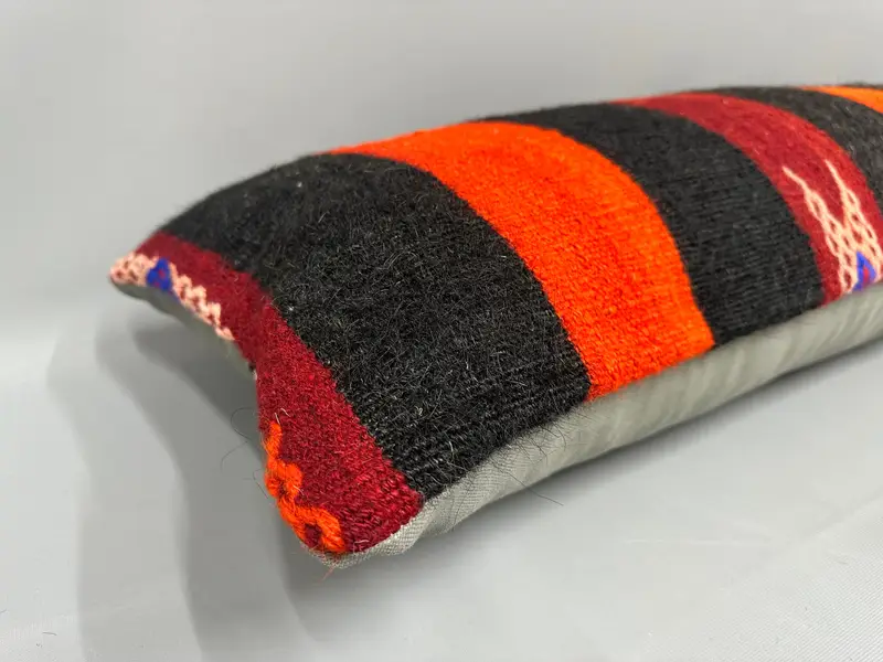 Cushion Cover, Pattern Throw Pillow Sham, Boho Pillow, 16x48 Orange Cushion Case, Kilim Cushion Sham, Vintage Kilim Throw Pillow - 6
