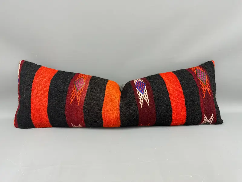 Cushion Cover, Pattern Throw Pillow Sham, Boho Pillow, 16x48 Orange Cushion Case, Kilim Cushion Sham, Vintage Kilim Throw Pillow - 1