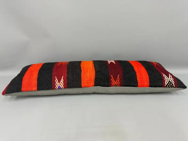Cushion Cover, Pattern Throw Pillow Sham, Boho Pillow, 16x48 Orange Cushion Case, Kilim Cushion Sham, Vintage Kilim Throw Pillow - 7