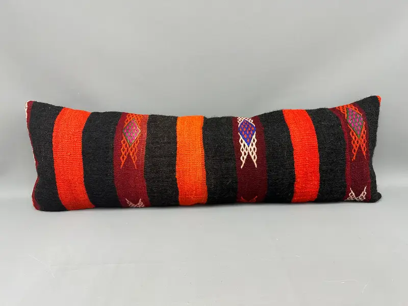 Cushion Cover, Pattern Throw Pillow Sham, Boho Pillow, 16x48 Orange Cushion Case, Kilim Cushion Sham, Vintage Kilim Throw Pillow - 4