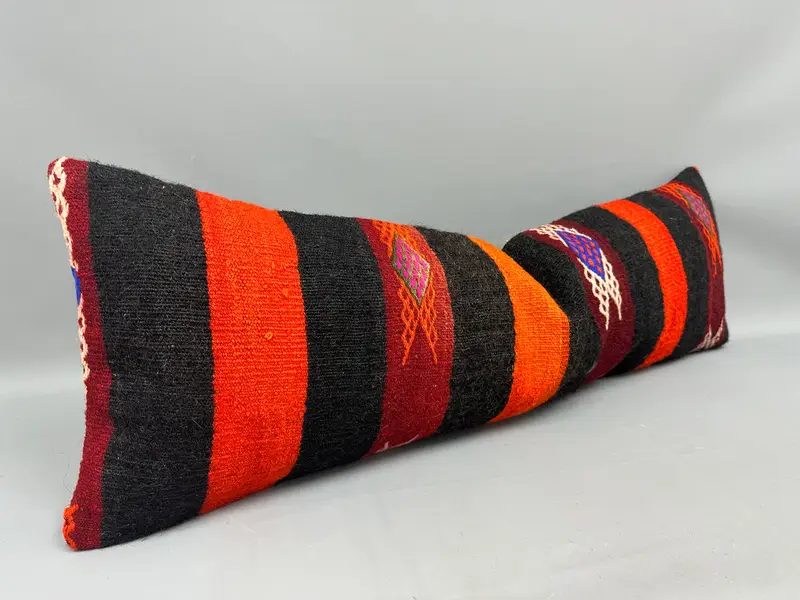 Cushion Cover, Pattern Throw Pillow Sham, Boho Pillow, 16x48 Orange Cushion Case, Kilim Cushion Sham, Vintage Kilim Throw Pillow - 2