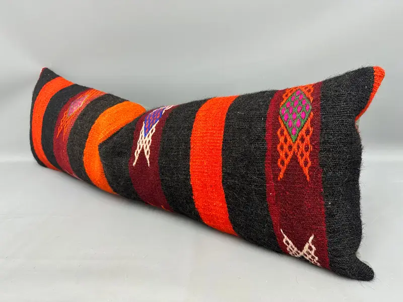 Cushion Cover, Pattern Throw Pillow Sham, Boho Pillow, 16x48 Orange Cushion Case, Kilim Cushion Sham, Vintage Kilim Throw Pillow - 3