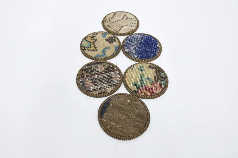 Blue and Brown Coasters, Non-Slip Ethnic Rug Coasters