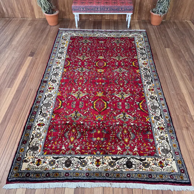 Vintage Teppich, 5,8x10,1 ft türkischer Teppich, rot-weißer orientalischer Wollteppich - 1