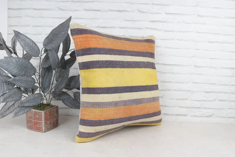 Ev Dekor Yastığı, Kabile Yastığı, İç Tasarımcı Yastığı, 22x22 Sarı Yastık Sham, Hediye Yastığı, Art Deco Yastık Kılıfı, Yastık Örtüsü - 4