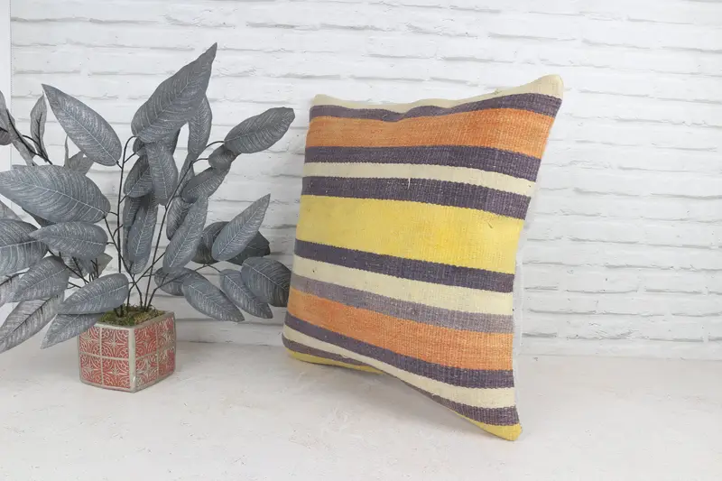 Ev Dekor Yastığı, Kabile Yastığı, İç Tasarımcı Yastığı, 22x22 Sarı Yastık Sham, Hediye Yastığı, Art Deco Yastık Kılıfı, Yastık Örtüsü - 5