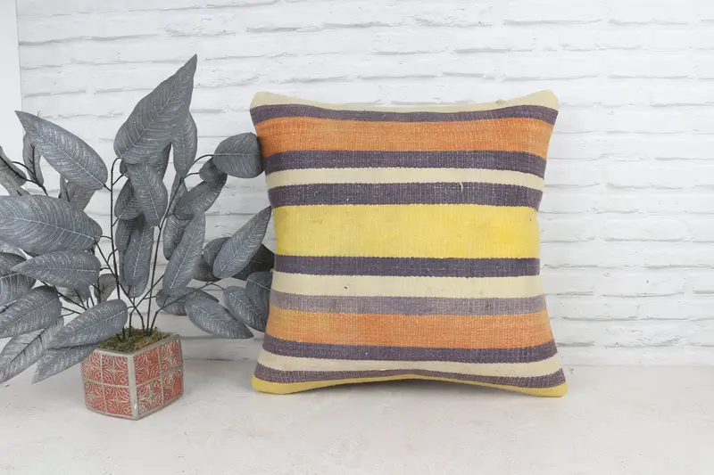 Ev Dekor Yastığı, Kabile Yastığı, İç Tasarımcı Yastığı, 22x22 Sarı Yastık Sham, Hediye Yastığı, Art Deco Yastık Kılıfı, Yastık Örtüsü - 1