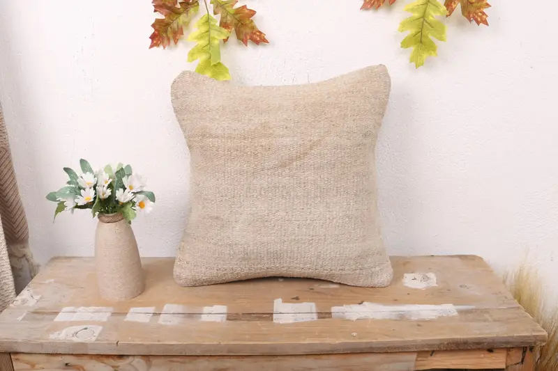 Beige besticktes Southwestern-Wurfkissen, vielseitiges 14x14-Dekokissen