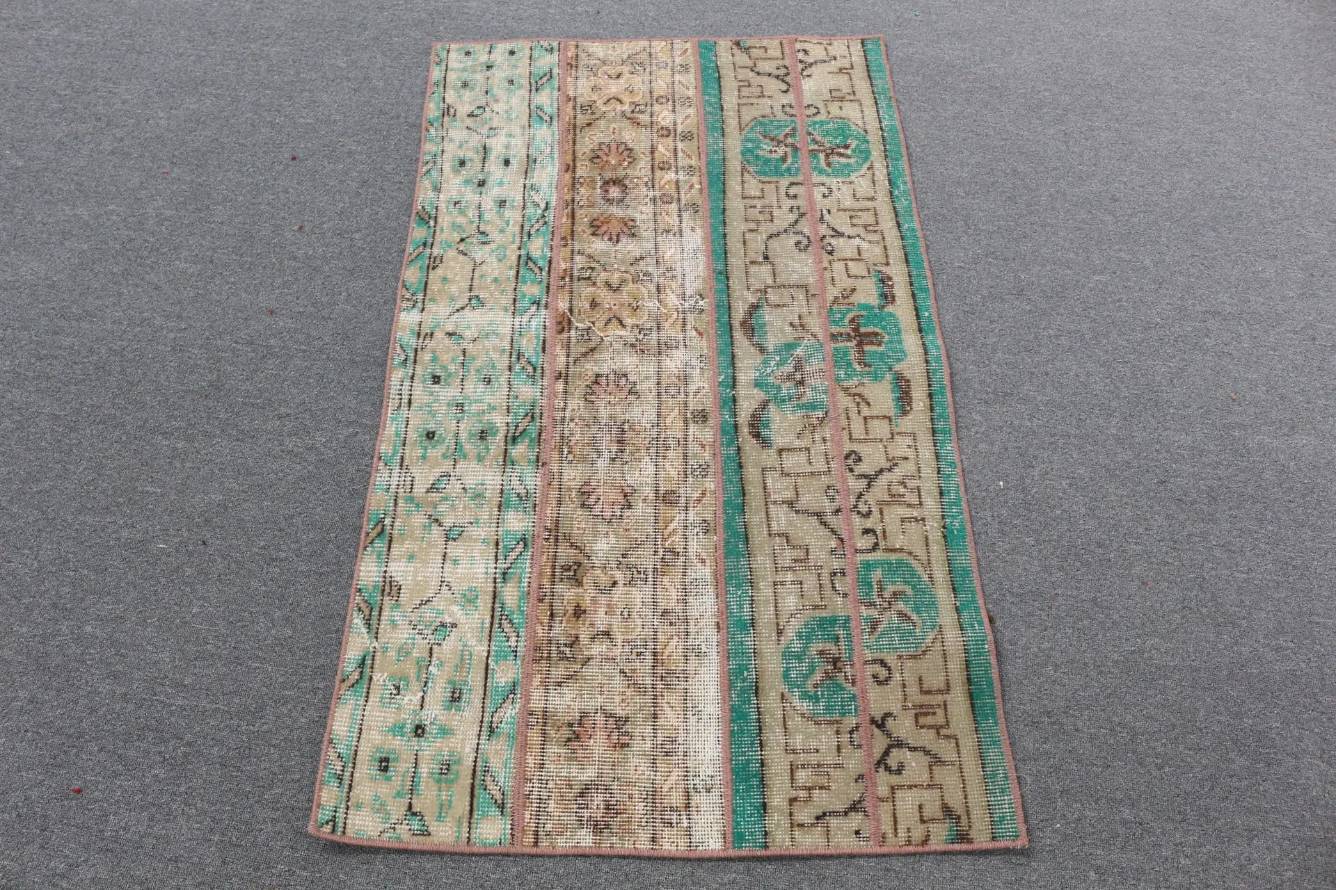 2.5x4.3 ft Vintage Halı, Kilim, Yeşil Oryantal Halı Yün - 1