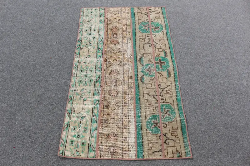 Elegante Alfombra Oriental Marrón, 4,3x4,33ft Detalles Verdes
