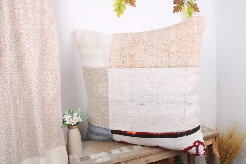 28x28 White Cushion Case, Kilim Cushion Sham, Ikat Cushion Cover, Vintage Pillow, Pillow, Turkish Corner Cushion Case, Home Decor Pillow - 4
