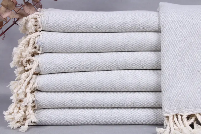 Wholesale Organic Diamond Peshtemal Bath Towel, Light Gray, 40x74 Inches