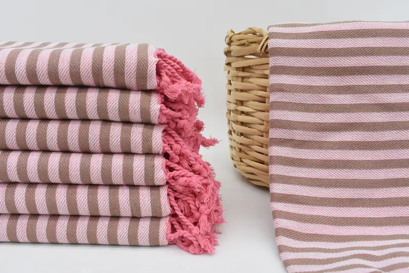Personalized Pink Striped Turkish Towel, Organic Cotton, 70x40 Inches
