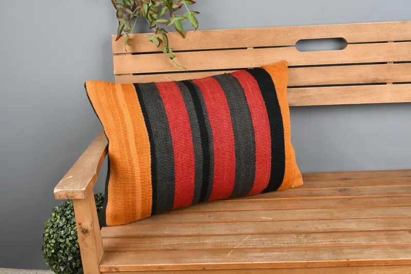 Ethnical Kilim Rug Pillow, Pillow Case, 16x24 Red Pillow, Pillow for Couch, Southwestern Pillow, Throw Kilim Pillow, Kilim Rug Pillow Cover - 1