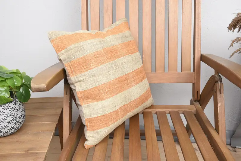Accent Pillow Case, Home Decor Pillow, Pillow Case, Turkish Pillow, 16x16 Orange Cushion, Kilim Rug Cushion Case, Vintage Kilim Pillow - 2