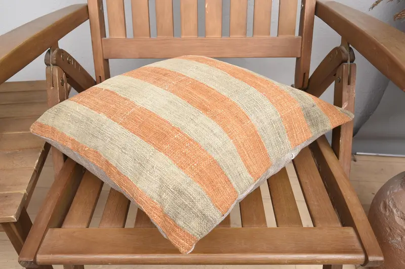Accent Pillow Case, Home Decor Pillow, Pillow Case, Turkish Pillow, 16x16 Orange Cushion, Kilim Rug Cushion Case, Vintage Kilim Pillow - 4