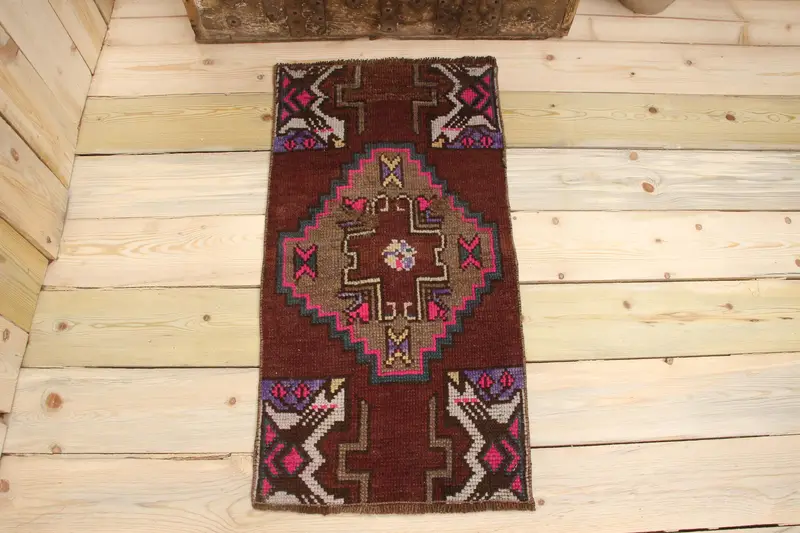 Handmade Brown & Purple Rug, 0.1x2.9 ft Animal Print