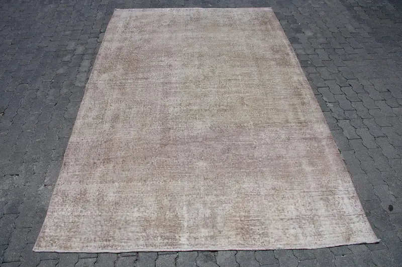 Vintage 6.5x10 ft Rug, Large Turkish Rug, Gray White Ombré Wool Rug - 1